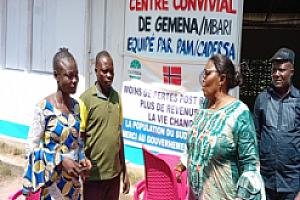 Projet post récolte, commercialisation et renforcement des capacités des ménages réunis en OP au Sud Ubangi dans les territoires de Gemena et  Libenge – Remise symbolique du centre convivial de Mbari par la Ministre de l’Agriculture, genre, famille et affaires sociales du Sud Ubangi